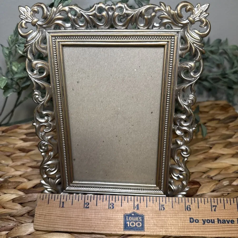 Burnes of Boston Ornate Metal 4x6 Picture Frame Gold Tone Scroll Easel Vintage
